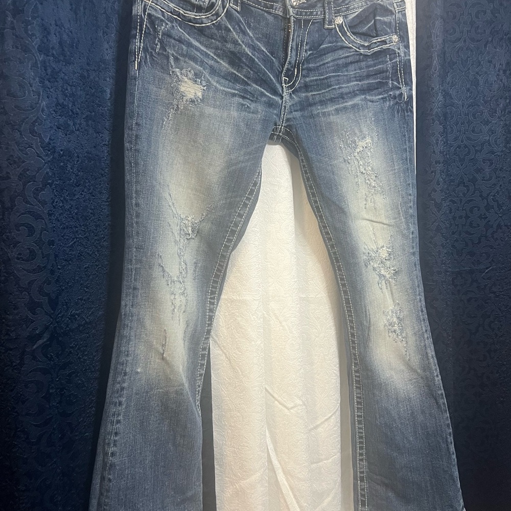 Miss Me Light Blue Distressed Flare Jeans 31 inseam. NWOT